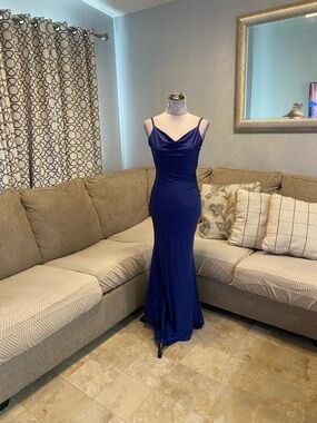 New Elegant draped cowl Women XS  Navy Blue neckline and slim spaghetti straps.
